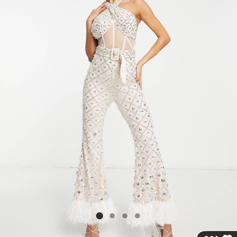 ASOS Luxe halter neck corseted wide leg embellished jumpsuit